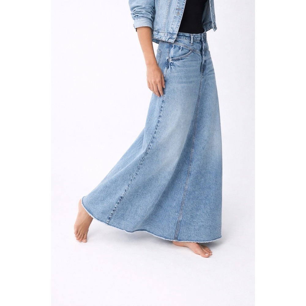 We The Free People Come As You Are Denim Jean Maxi Skirt Blue Frayed Boho 6 - Picture 15 of 16